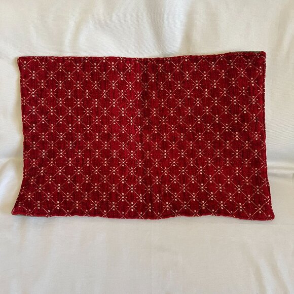 Red Quilted Christmas Placemats Set Of 2 With Checkerboard & Diamond Patterns - Picture 1 of 4
